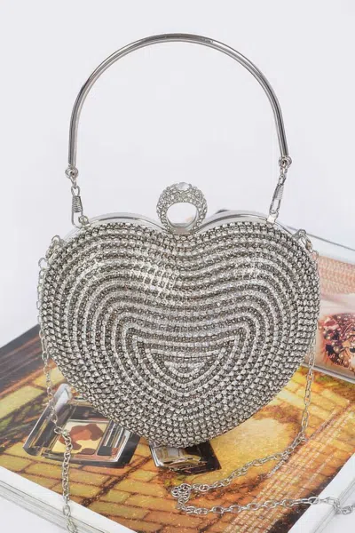 Fashnzfab Rhinestone Heart Shape Party Clutch In Gray