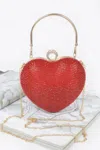 Fashnzfab Rhinestone Heart Shape Party Clutch In Red
