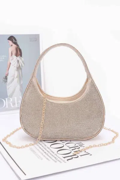 Fashnzfab Rhinestone Hobo Bag In Gold