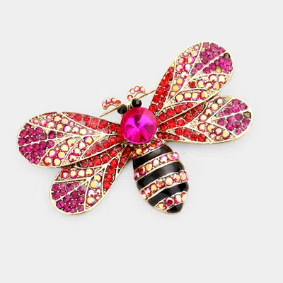 Fashnzfab Rhinestone Honey Bumble Bee Pin Brooch In Gold