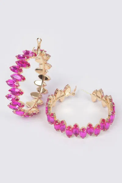 Fashnzfab Rhinestone Hoop Earring In Pink