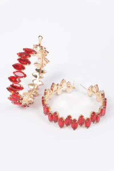 Fashnzfab Rhinestone Hoop Earring In Red