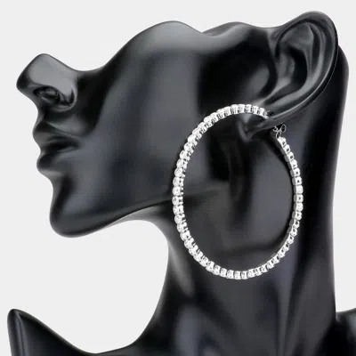 Fashnzfab Rhinestone Hoop Earrings - Silver