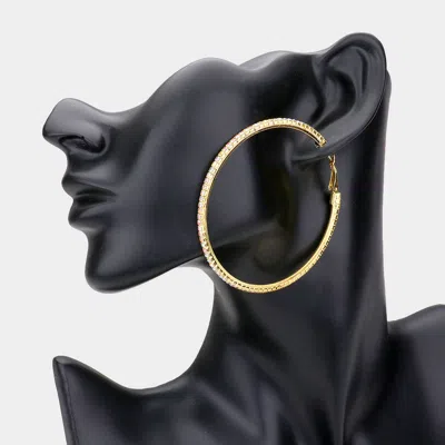 Fashnzfab Rhinestone Hoop Earrings - Ab, Gold In Black