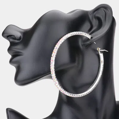 Fashnzfab Rhinestone Hoop Earrings - Ab, Silver In Black