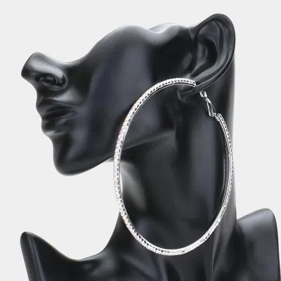 Fashnzfab Rhinestone Hoop Earrings - Ab, Silver In Black