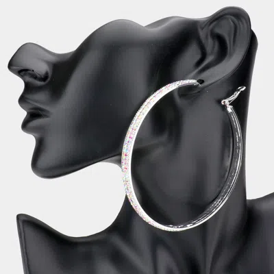 Fashnzfab Rhinestone Hoop Earrings - Ab, Silver In Black
