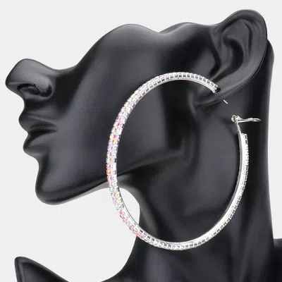 Fashnzfab Rhinestone Hoop Earrings - Ab, Silver In Black