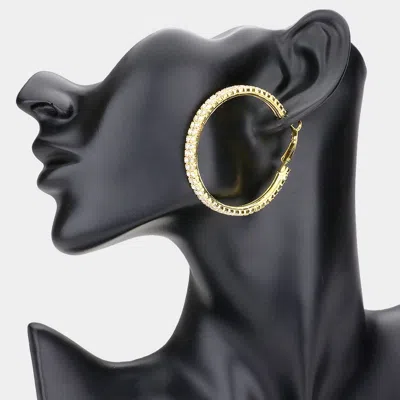Fashnzfab Rhinestone Hoop Earrings - Clear, Gold In Black