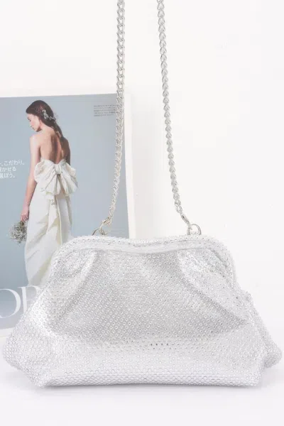 Fashnzfab Rhinestone Hot Fix Party Clutch In Silver