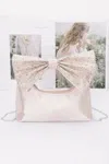 Fashnzfab Rhinestone Hotfix Bow Handle Nylon Clutch In Sand