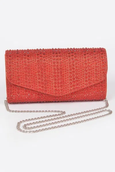 Fashnzfab Rhinestone Hotfix Party Clutch In Red