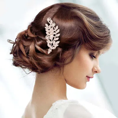 Fashnzfab Rhinestone Leaf Hair Comb - Rose Gold In Multi