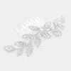 Fashnzfab Rhinestone Leaf Hair Comb 1.25" X 4.5" In Silver