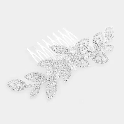 Fashnzfab Rhinestone Leaf Hair Comb 1.25" X 4.5" In Silver