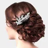 Fashnzfab Rhinestone Leaf Hair Comb 3.25" X 1.25" In Metallic
