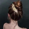 Fashnzfab Rhinestone Leaf Hair Comb 3.75" X 1.25" In Gold
