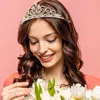 Fashnzfab Rhinestone Leaf Princess Tiara In White