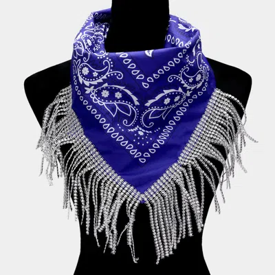 Fashnzfab Rhinestone Like Fringe Cowgirl Bandana Scarf In Blue