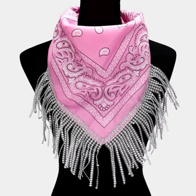 Fashnzfab Rhinestone Like Fringe Cowgirl Bandana Scarf In Pink