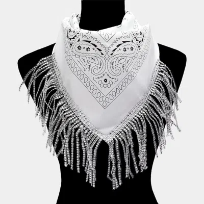 Fashnzfab Rhinestone Like Fringe Cowgirl Bandana Scarf In White