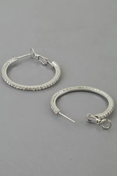 Fashnzfab Rhinestone Lined Hoop Earrings In Gold