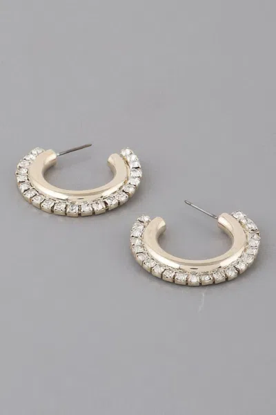 Fashnzfab Rhinestone Lined Hoop Earrings In Multi