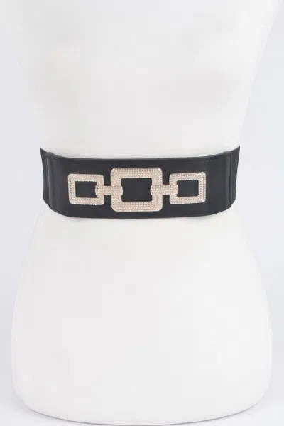 Fashnzfab Rhinestone Link Plus Size Elastic Belt In Black