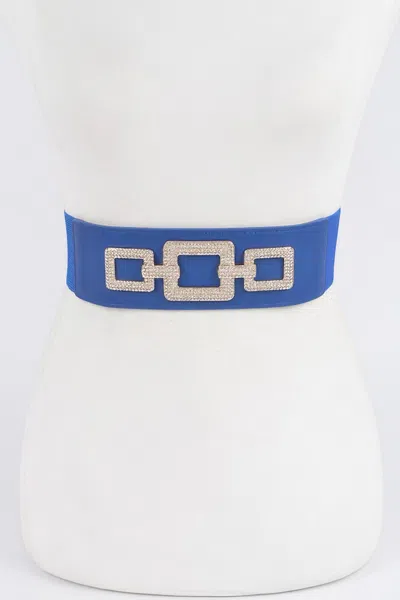 Fashnzfab Rhinestone Link Elastic Belt In Blue