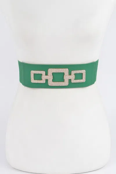 Fashnzfab Rhinestone Link Plus Size Elastic Belt In Green