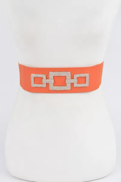 Fashnzfab Rhinestone Link Elastic Belt In Orange