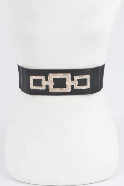 Fashnzfab Rhinestone Link Plus Size Elastic Belt In Black