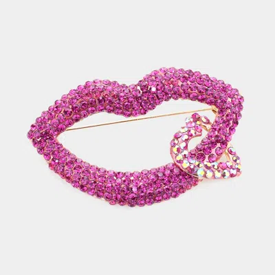 Fashnzfab Rhinestone Lip Heart Pin Brooch In Pink
