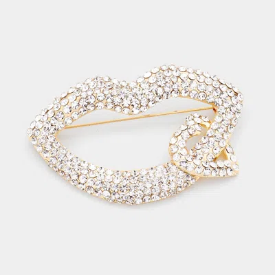 Fashnzfab Rhinestone Lip Heart Pin Brooch In Silver