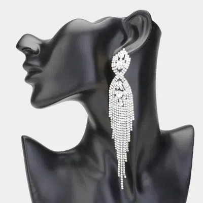 Fashnzfab Rhinestone Long Drop Statement Evening Earrings In Silver