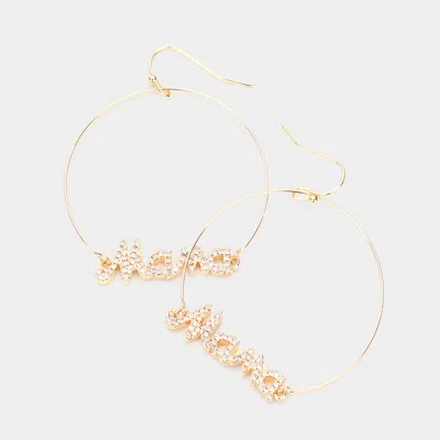 Fashnzfab Rhinestone Mama Accented Open Metal Circle Dangle Earrings - Gold