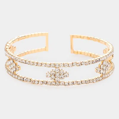 Fashnzfab Rhinestone Marquise Accented Cuff Evening Bracelet Gold