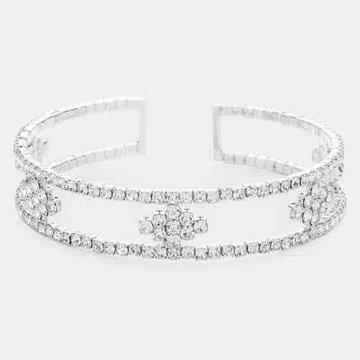 Fashnzfab Rhinestone Marquise Accented Cuff Evening Bracelet Silver