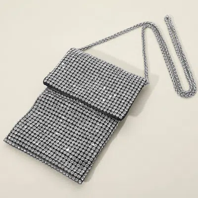 Fashnzfab Rhinestone Mesh Crossbody Mini Pouch Crossbody Bag In Black