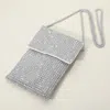 Fashnzfab Rhinestone Mesh Crossbody Mini Pouch Crossbody Bag In Silver