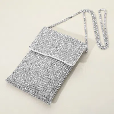 Fashnzfab Rhinestone Mesh Crossbody Mini Pouch Crossbody Bag In Silver