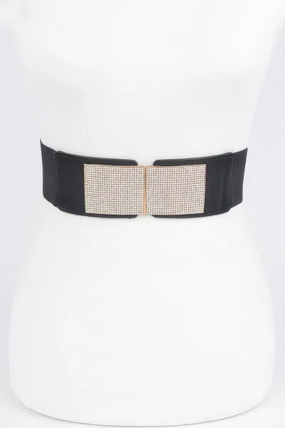 Fashnzfab Rhinestone Metal Buckle Stretch Belt In Gold