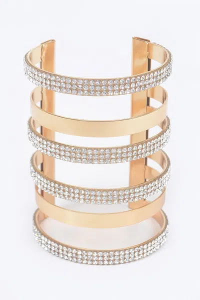 Fashnzfab Rhinestone Metal Cuff In Gold