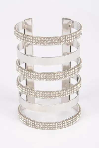 Fashnzfab Rhinestone Metal Cuff In Silver