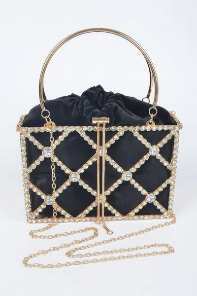 Fashnzfab Rhinestone Metal Frame Clutch In Black