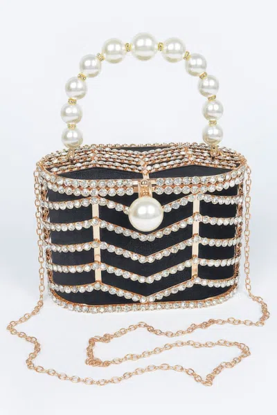Fashnzfab Rhinestone Metal Frame Clutch In Brown
