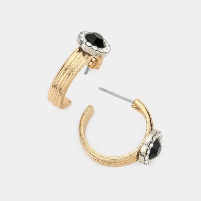 Fashnzfab Rhinestone Metal Huggie Hoop Earrings In Gold