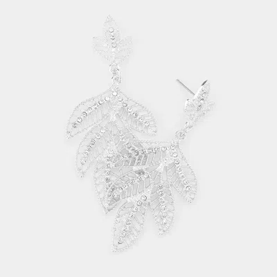Fashnzfab Rhinestone Metal Leaf Earrings - Silver In White