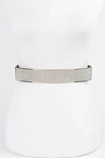 Fashnzfab Rhinestone Metal Plate Elastic Belt In Multi