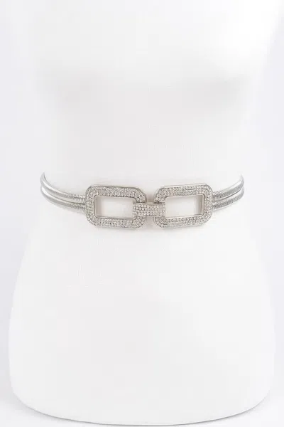 Fashnzfab Rhinestone Metal Stretch Belt In Neutral